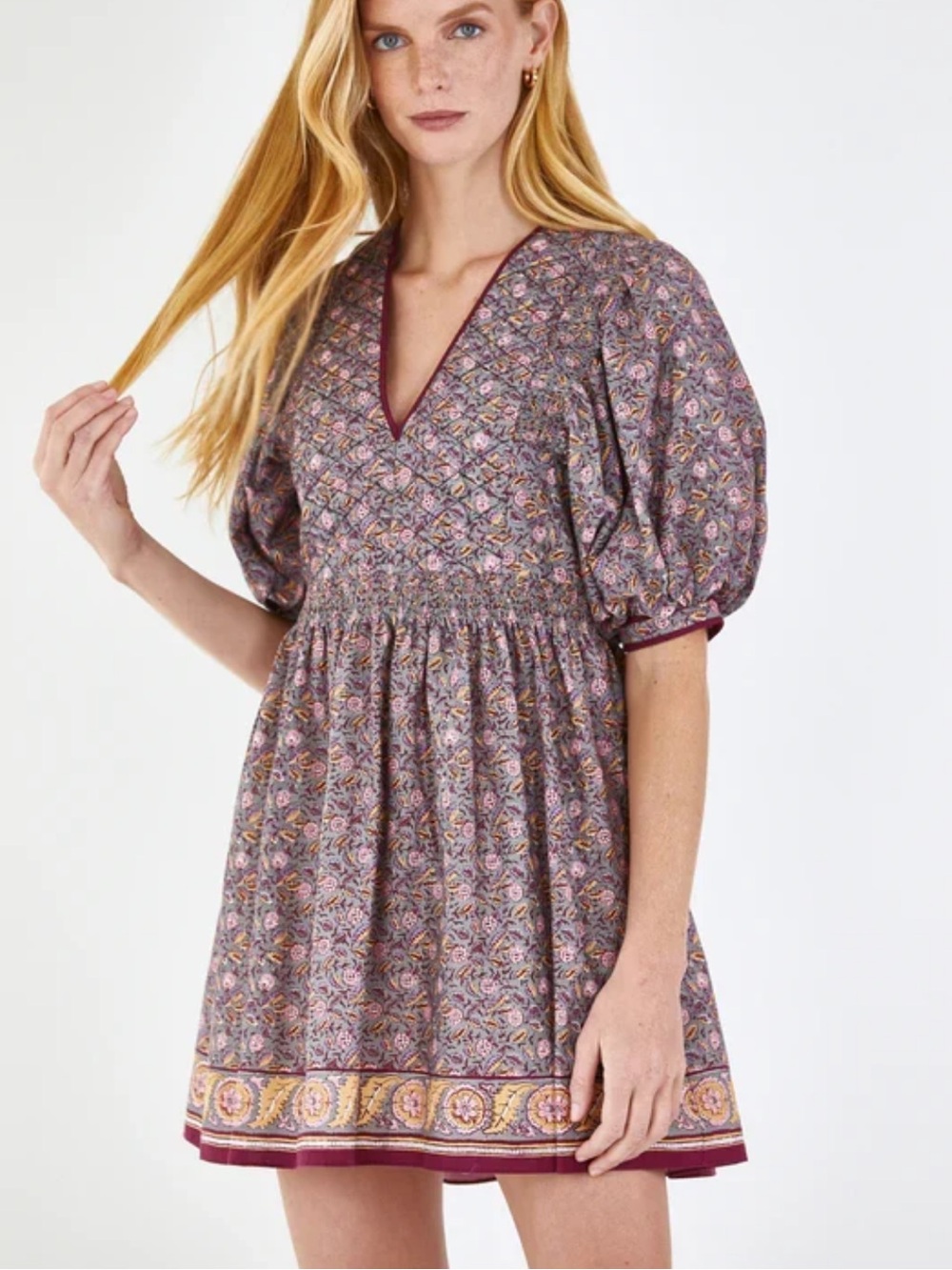 HUNTER BELL Dixon Floral Puff Sleeve Mini Dress